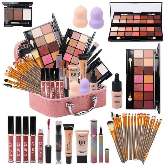 Detalle de MTDXILTAI All-in-One Makeup Kit (Pink) with 2x14 Eyeshadow Palette, Brushes, and Storage Bag