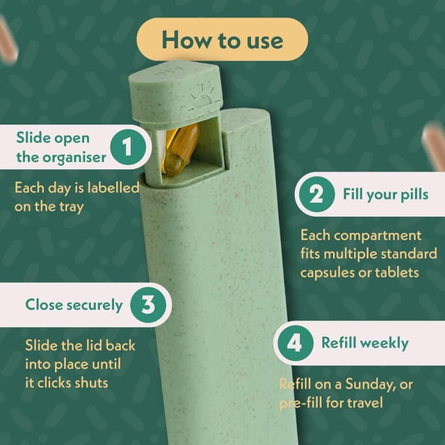 Detalle 2 de Pillar AM/PM Pill Organiser (7 Day, 2 Times a Day) – Slate Grey, 14 compartments