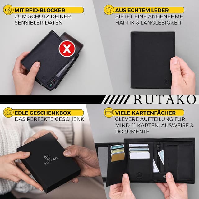 Detalle 2 de RUTAKO Herren-Geldbörse aus Leder mit RFID-Schutz und Münzfach