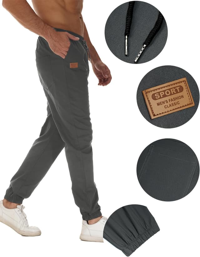 Detalle de VMSUCIJ Herren Chino Cargo Hose aus Baumwolle – Jogginghose mit elastischem Bund, Kordelzug und Taschen