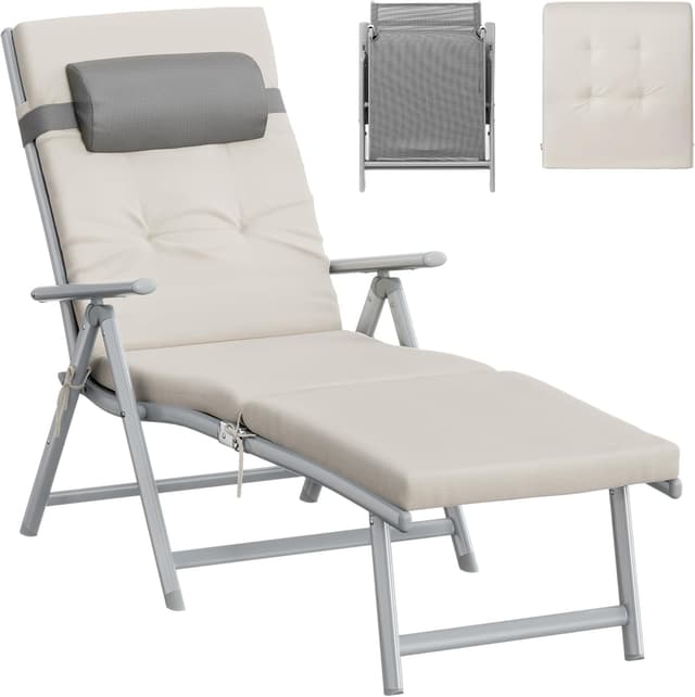 Detalle de SONGMICS Sonnenliege GCB024WZ02 – klappbar mit 6 cm Polster, abnehmbarem Kopfkissen