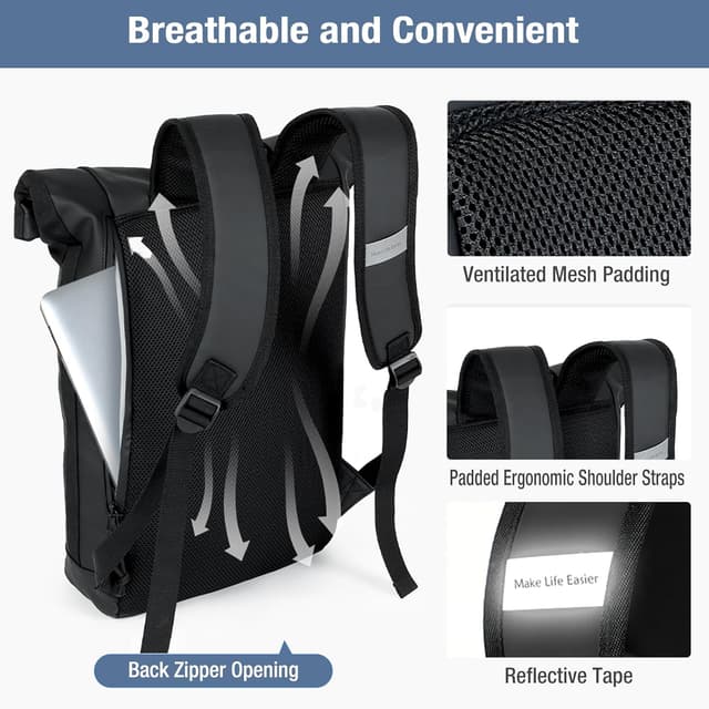 Detalle 1 de 17-inch waterproof laptop backpack roll top