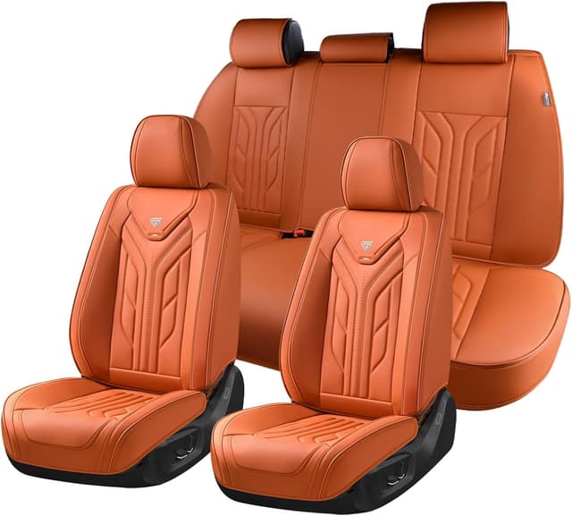 Detalle de Coverado Car Seat Covers Full Set (Orange) — Universal Waterproof Leather Seat Protectors