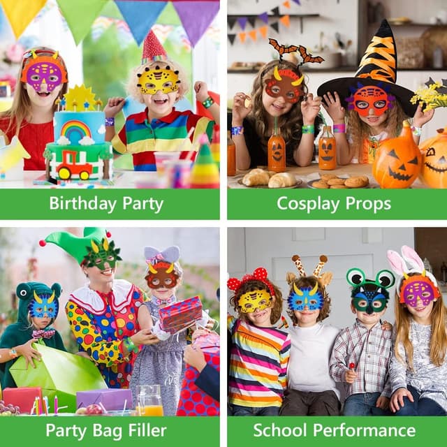 Detalle de AOMIG Maschere Bambini Feste dinosauro: set da 9 pezzi in feltro con bracciali per Halloween, carnevale e cosplay