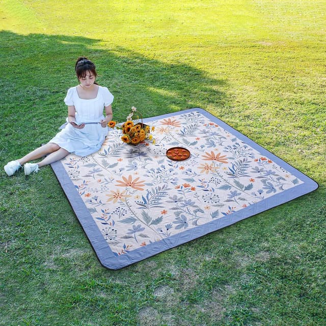 Detalle de DEWUR Picknickdecke wasserdicht und waschbar – Stranddecke XXL 200 x 200 cm mit sandabweisender Oberfläche