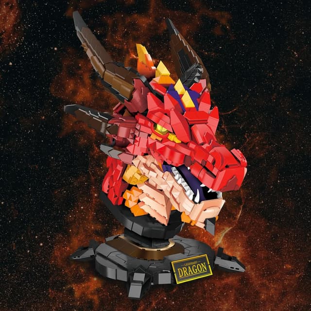 Detalle 2 de JMBricklayer Drachen Klemmbausteine Set 70105 – Cooles Drachenkopf-Modell mit 2.713 Steinen für Erwachsene