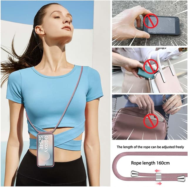 Thumbnail 6 de AoozeFon Hülle mit Band für Samsung Galaxy S25 FE 5G/4G (rosa) – abnehmbares Handyband mit Liquid-Silikon TPU Bumper