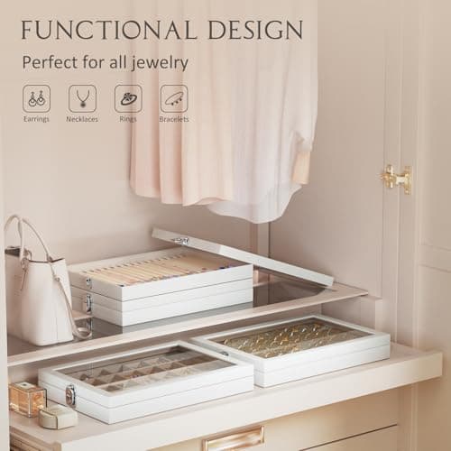 Detalle de Lolalet bandeja organizadora para collares con tapa (18 ganchos) para cajón o tocador