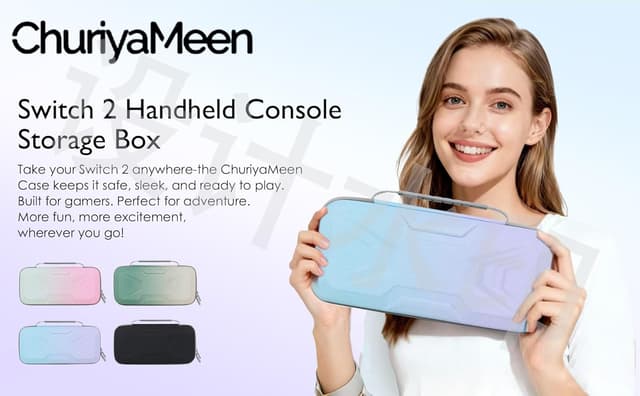 Detalle 2 de Carry Case for Nintendo Switch 2 (2025) – Shockproof Hard Case Travel Bag with Storage for Console, Accessories & 20 Game Cards (Blue-Green Gradient)