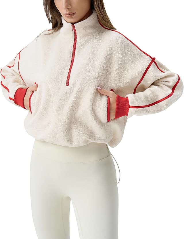 Thumbnail 6 de QINSEN Women’s Half Zip Fleece Short Pullover Sweatshirt Sherpa-Style Top