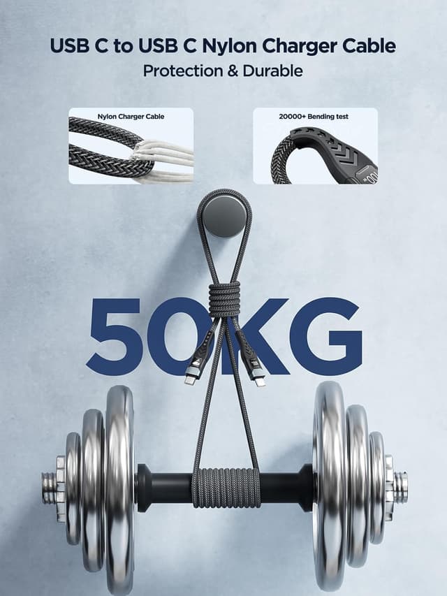 Detalle de Aioneus USB-C to USB-C Fast Charging Cable (3m, 100W 5A, 2-Pack)