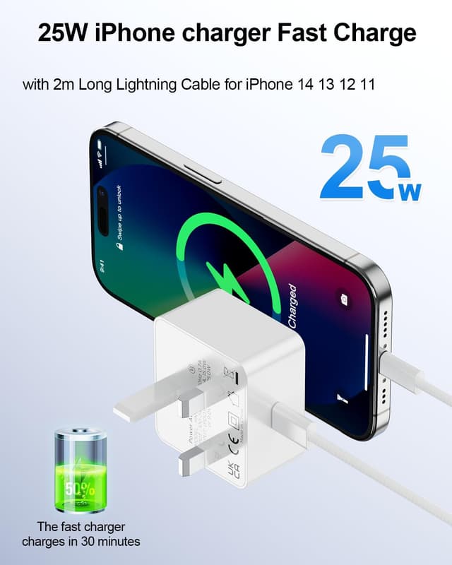 Detalle 2 de Fast Charge for iPhone 14 13 2Pack 25W PD Charger Cable 2M