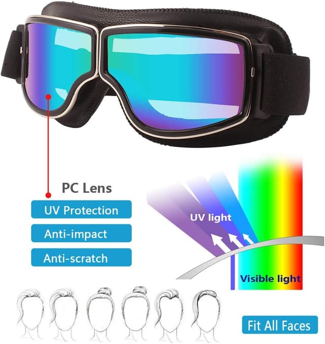 Detalle 2 de Ashilun Retro Pilot motorcycle goggles fog-proof