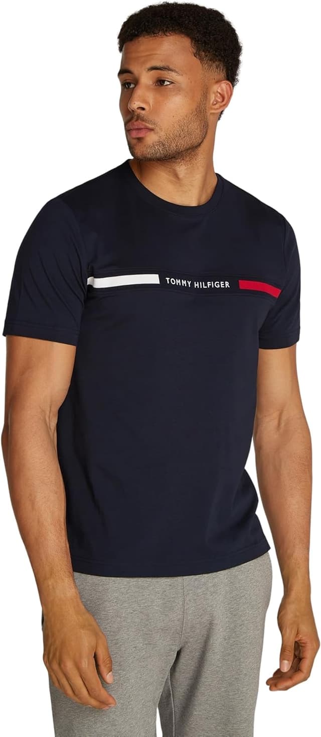 Detalle de Tommy Hilfiger Herren T-Shirt mit Rundhalsausschnitt – klassisches Basic für den Alltag