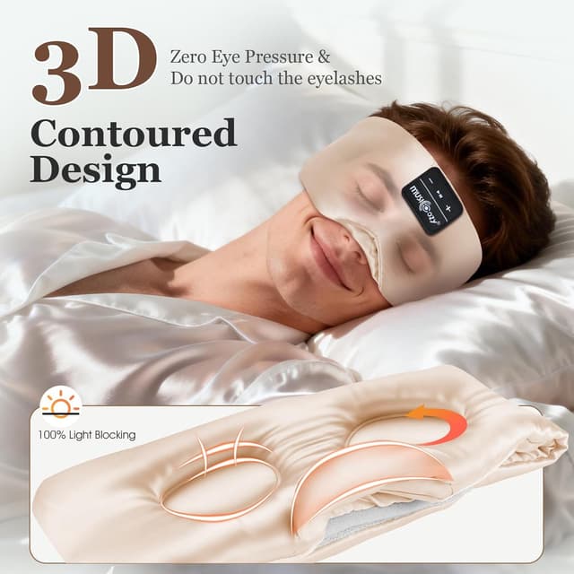 Detalle de MUSICOZY Sleep Mask Headphones with 3D silk design and Bluetooth 5.4 for side sleepers