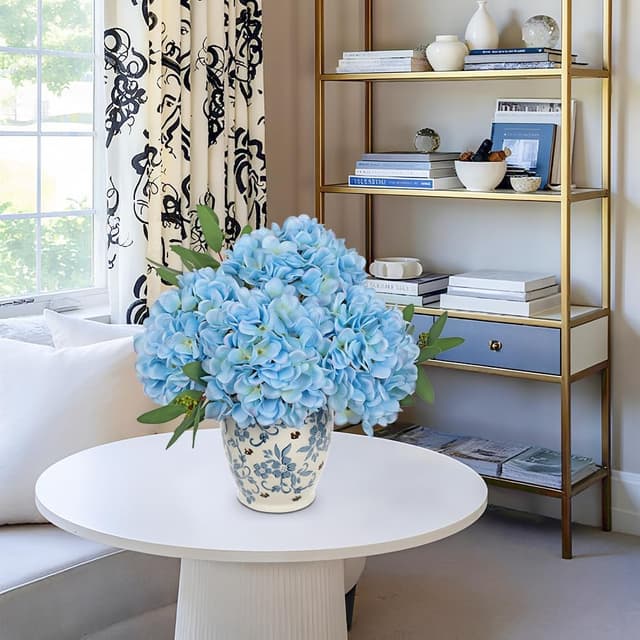 Detalle de Oairse set of 4 artificial hydrangea flower heads (19cm) with stems for DIY bouquets and wedding displays