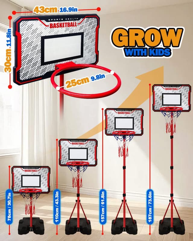 Detalle 2 de Adjustable Kids Basketball Hoop & Dart Board Set (43–75 inches) – Indoor/Outdoor Play for Toddlers to Teens