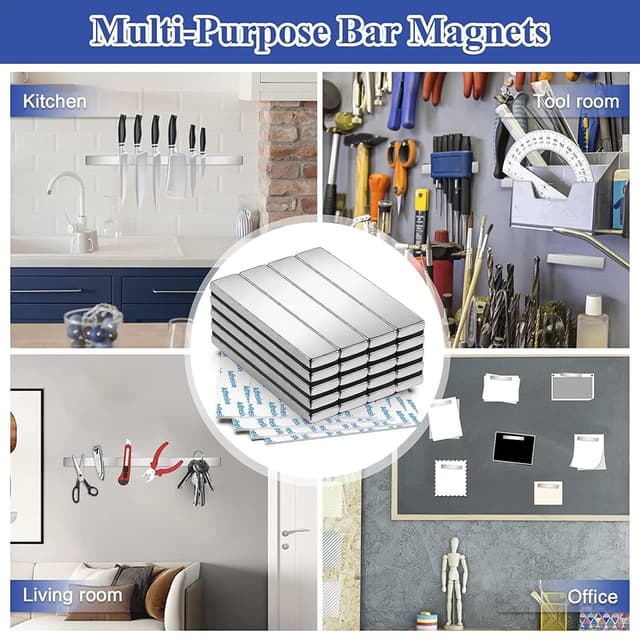 Detalle de FINDMAG 20 Pack Strong Neodymium Magnetic Strips (60 x 10 x 3 mm) with Double-Sided Adhesive