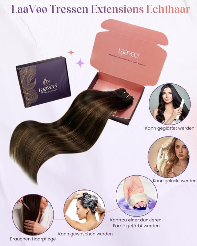 Detalle 1 de LaaVoo Tressen Echthaar Extensions 50 cm