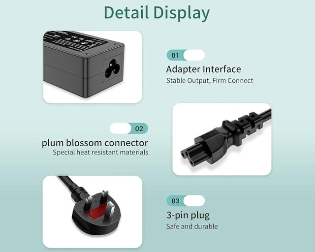 Detalle 2 de AkoaDa 65W / 45W Laptop Charger (4.5mm x 3.0mm blue tip) for select HP EliteBook, Pavilion, ProBook, Envy, Spectre and Chromebook models