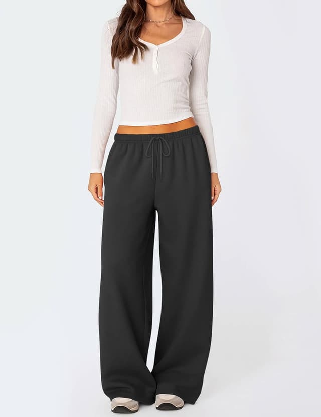Detalle 2 de HeSaYep Women’s Fleece Lined Sweatpants — Winter Warm Wide-Leg Joggers with Pockets