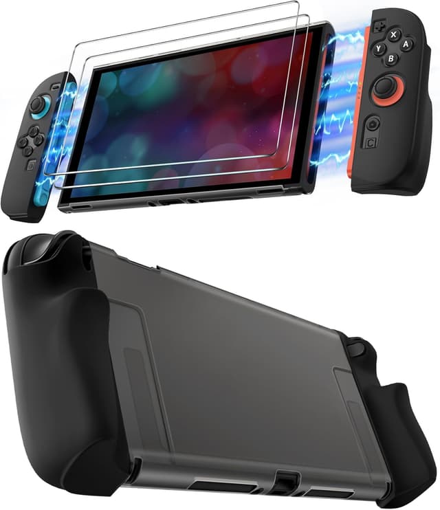 Detalle de iVoler 5-in-1 Schutz-Set für Nintendo Switch 2 (dünne, dockbare Hülle) inkl. abnehmbarer Silikon-Griffe & Displayschutz