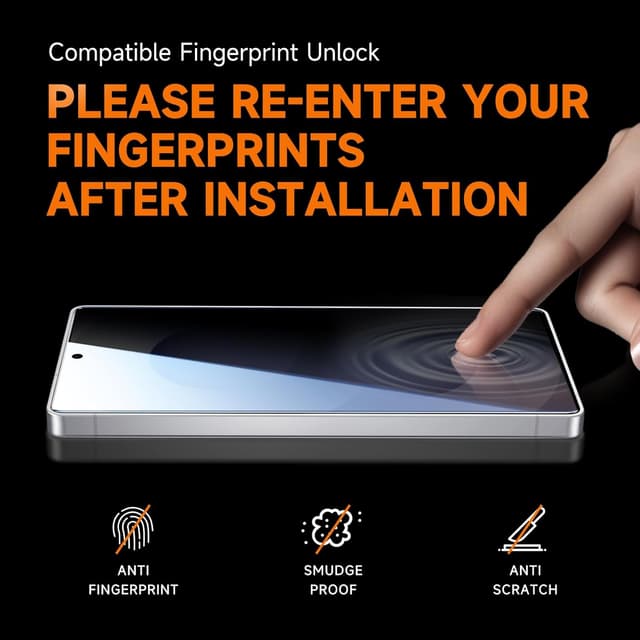 Detalle 1 de MAGIC JOHN 2-Pack Privacy Tempered Glass Screen Protector for Samsung Galaxy S25 Ultra (Bubble-Free, Auto Dust-Elimination)