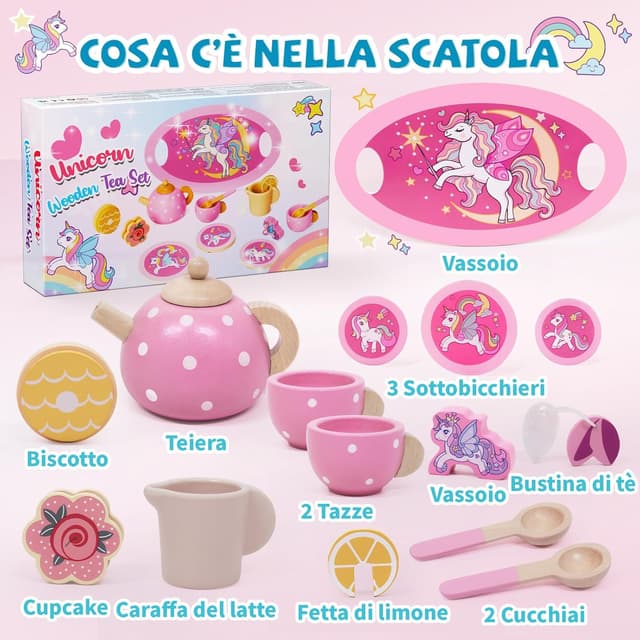 Thumbnail 1 de Set da Tè Unicorno in Legno 13 pezzi 🧁