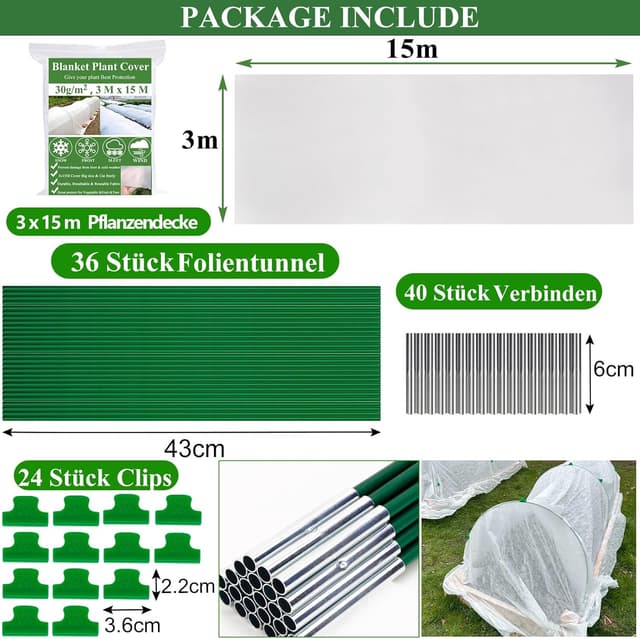 Detalle de Gartenvlies Frostschutz Folientunnel Kit 3x15m