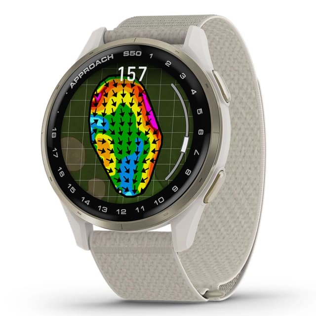 Detalle de Garmin Approach S50: smartwatch de golf con GPS y pantalla AMOLED (reacondicionado “a estrenar”)