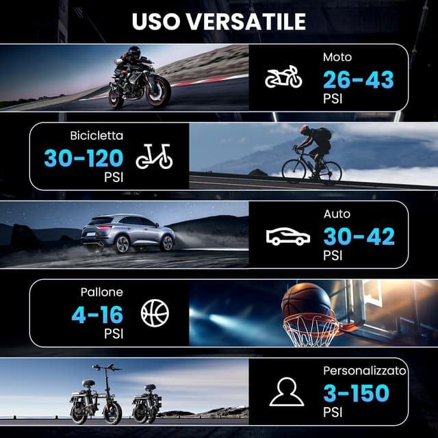 Thumbnail 5 de Ipflin Compressore Aria Portatile 150 PSI per Auto e Bici