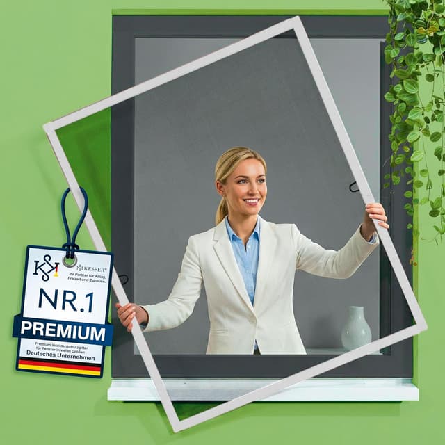 Detalle de KESSER® Fliegengitter Fenster 130x150 cm mit Aluminiumrahmen – Insektenschutz ohne Bohren (weiß)