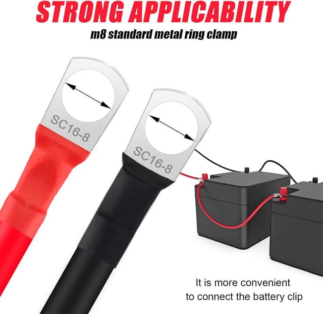 Detalle de JatilEr 2 x 12V Battery Cables (5AWG/16mm²), 50cm with M8 ring terminals