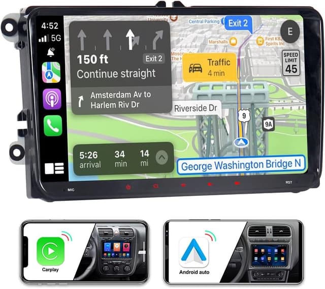 Detalle de ACAVICA Autoradio 2 DIN da 9" Android 14 con Wireless CarPlay/Android Auto e comandi volante (per VW/Skoda/Seat)