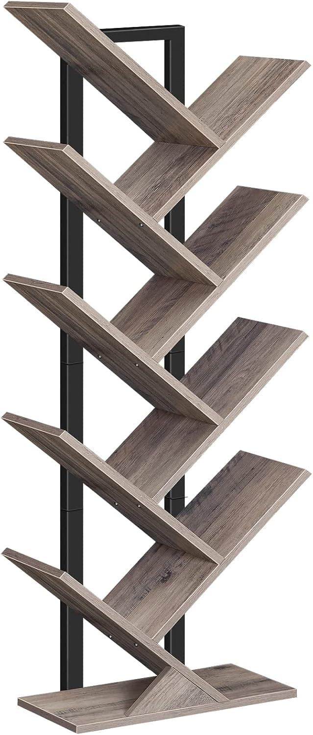 Detalle de HOOBRO EBG08SJ01G1 Tall 9-Tier Tree Bookshelf (Greige & Black) for CDs, Albums and Books