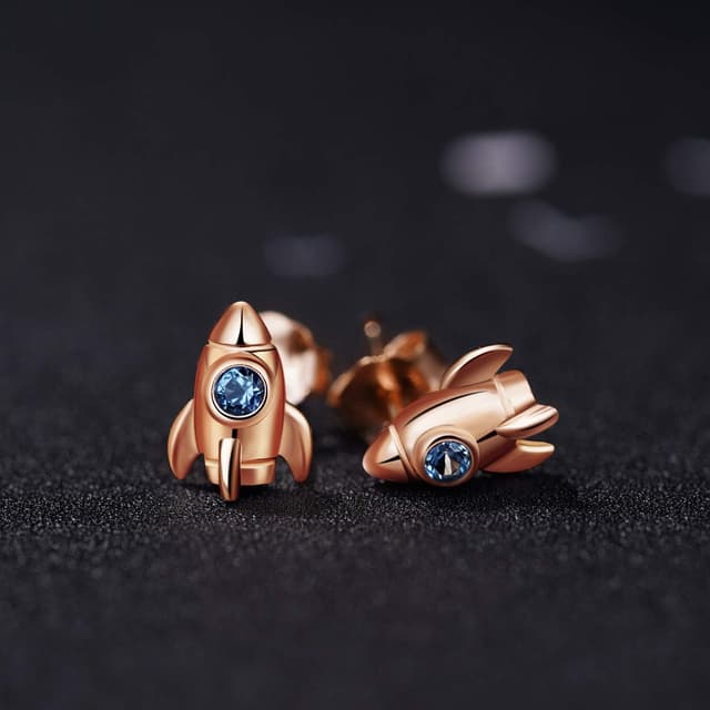 Detalle 2 de VIKI LYNN Ohrringe aus 925er Sterlingsilber für Damen und Mädchen – Raumschiff/Rakete mit blauem Zirkonia