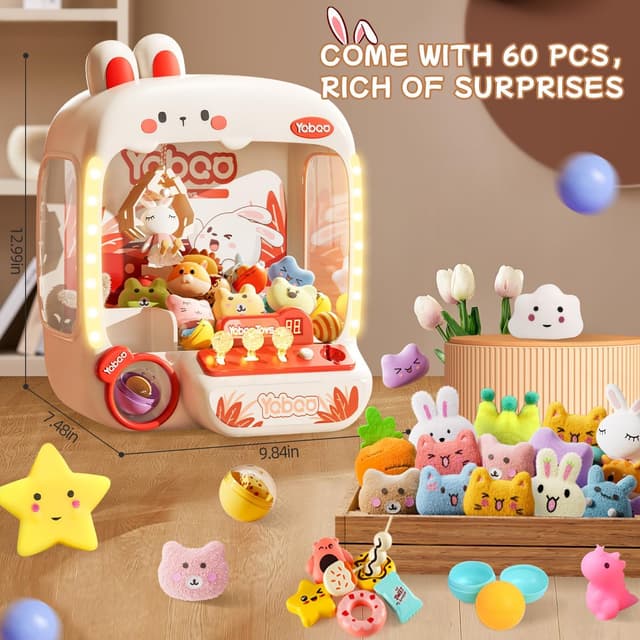Detalle de 64 PCS Kids Bunny Claw Machine Vending Game (USB or Battery, Back Door for Swapping Prizes)