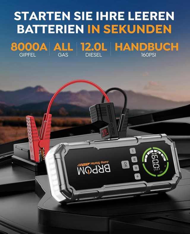 Detalle 2 de BRPOM Starthilfe Powerbank 8000A 26800mAh mit Kompressor