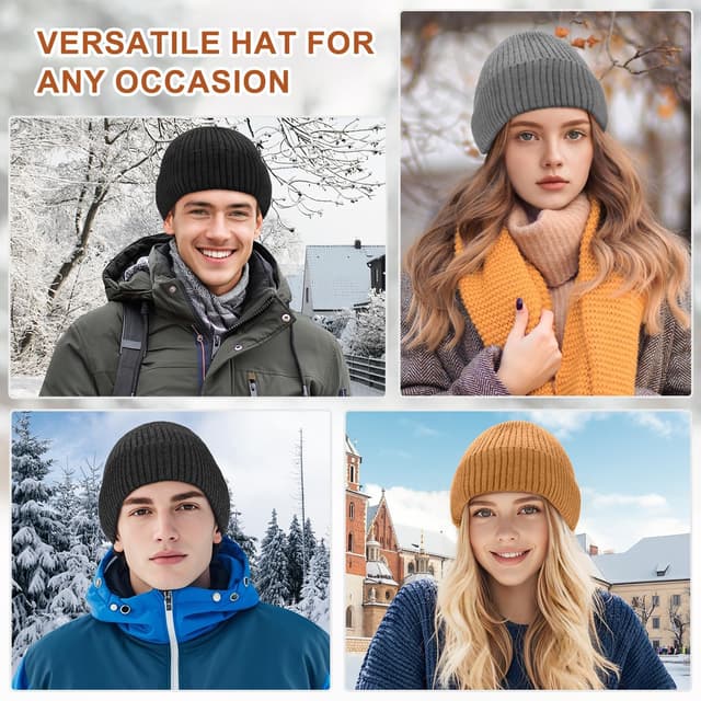 Detalle de Pwperry Warm Double Layer Knit Winter Beanie Hat (Men & Women)