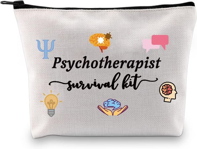 Detalle de JTOUK Psychotherapist Makeup Bag – marble-effect, portable travel organiser gift for mental health therapists