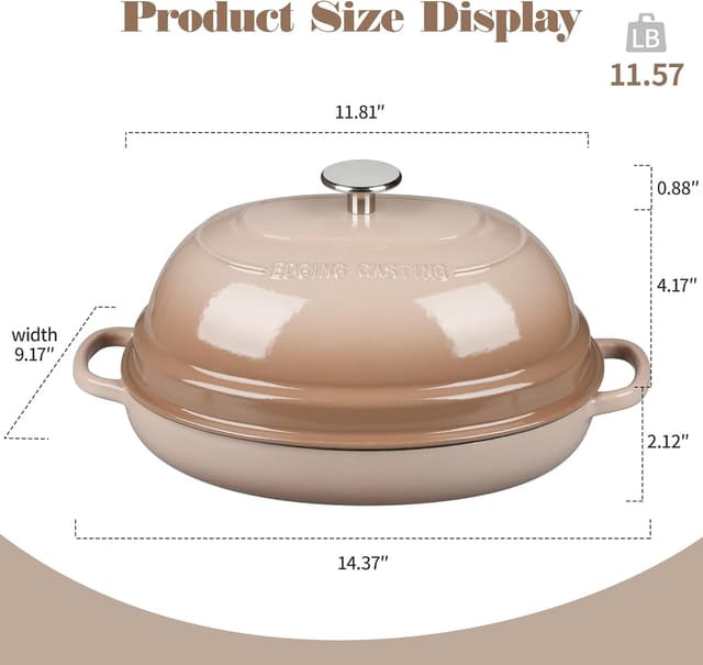 Detalle de EDGING CASTING 6QT Enameled Oval Cast Iron Dutch Oven Pot for Sourdough, Mocha