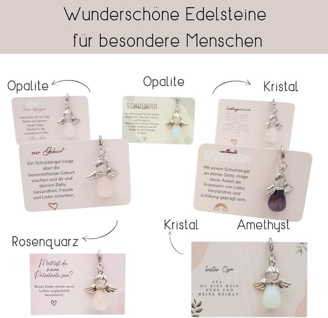 Detalle 2 de Milaboo Schutzengel Schlüsselanhänger mit Edelstein und Karte – handgefertigt in Geschenkverpackung (Reise)