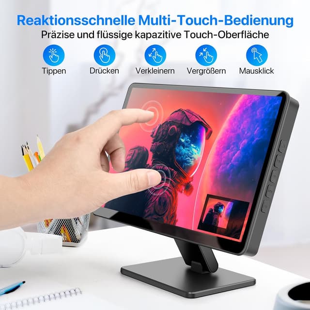 Detalle 2 de ROADOM 7" Touchscreen Monitor für Raspberry Pi IPS 1024×600 FHD Display mit Gehäuse
