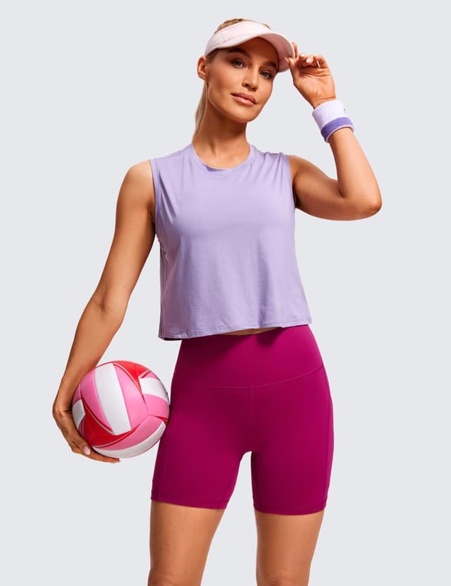 Detalle de CRZ YOGA Butterluxe Short de motard femme 13 cm à taille haute, poches latérales – Magenta pourpre (taille 46)