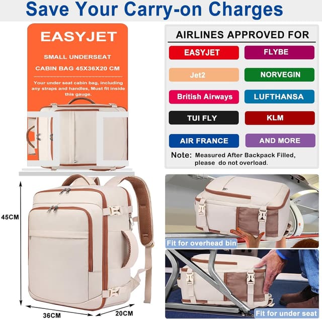 Detalle 2 de ENZOSUM Cabin Bag 45x36x20 (30L) Beige underseat hand luggage backpack for 15.6-inch laptops