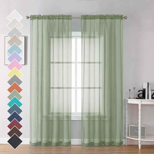Detalle 2 de OVZME 84" Sage Green Sheer Curtains