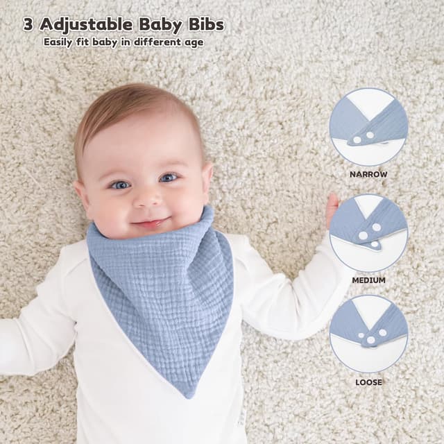 Detalle de Susurration Muslin Baby Drool Bibs (Triangle, Adjustable) – 6 Pack, Blue
