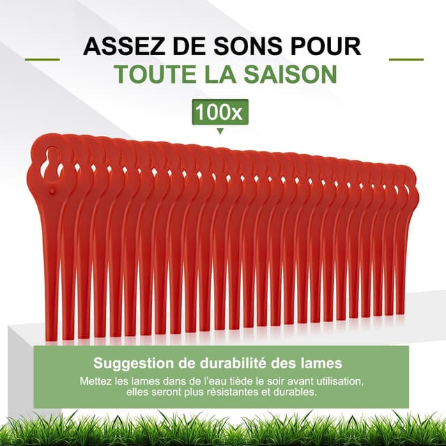 Detalle de EVEHAP lot de 100 lames PA6 pour tondeuses/ coupe-bordures compatibles Florabest (LIDL) FRTA 20 A1, FAT 18B2, FAT 18B3