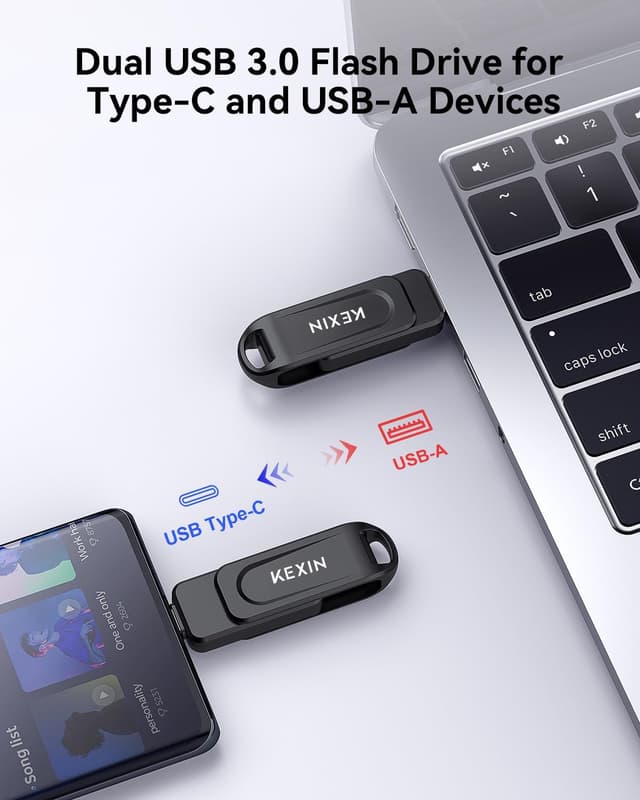 Detalle de KEXIN USB-C Stick 128GB (USB 3.0 OTG) mit Dual-Anschluss: Type-C & USB-A, bis zu 110 MB/s