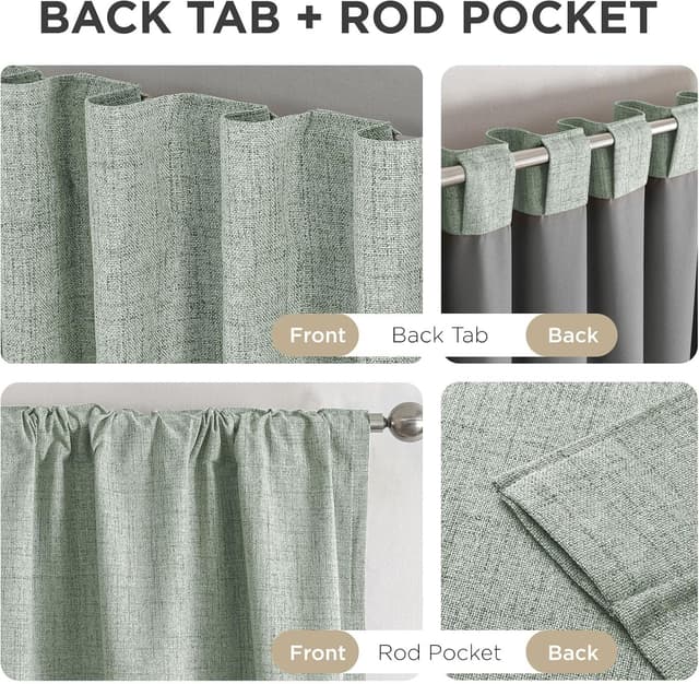 Detalle 2 de Joydeco Blackout Curtains for Bedroom, 100% Light Blocking 2 Panels (Sage Green) 42" W x 90" L, Thermal Insulated Room Darkening